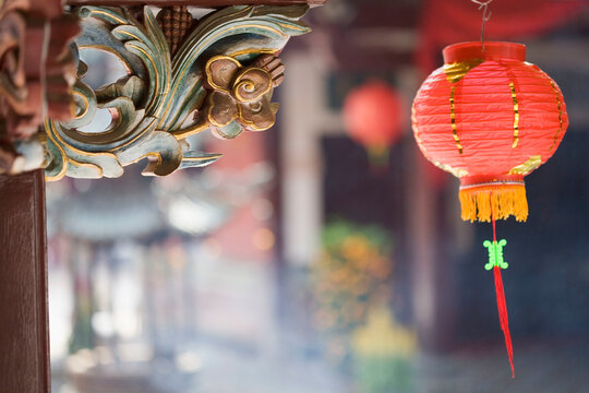 Close-up of a Chinese lantern in a temple