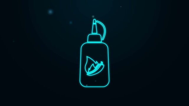 Glowing neon line Ketchup bottle icon isolated on black background. Fire flame icon. Hot chili pepper pod sign. Barbecue and BBQ grill symbol. 4K Video motion graphic animation