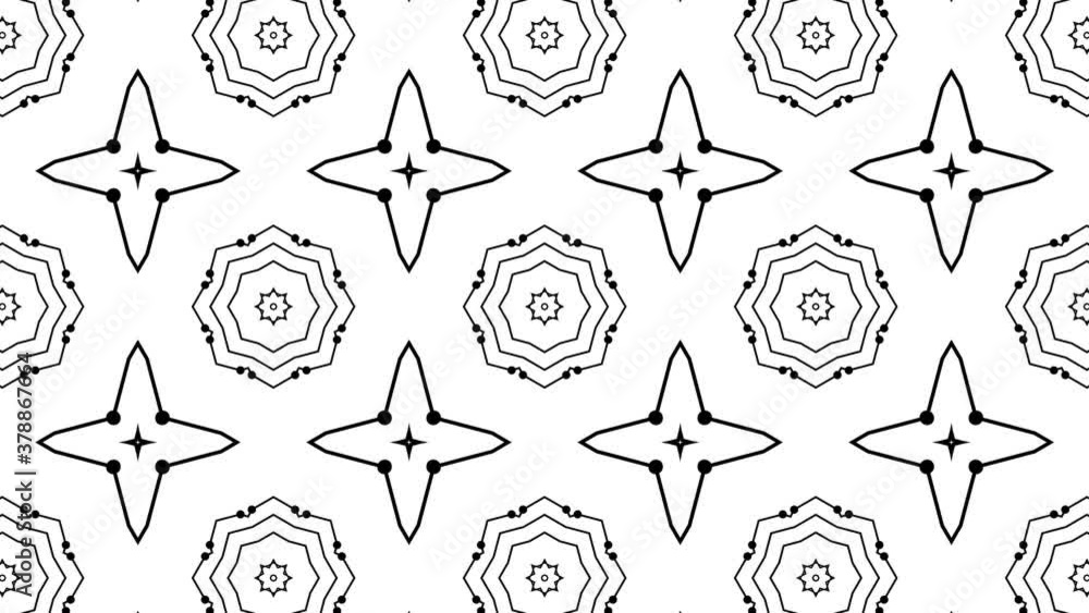 Poster abstract black white animated kaleidoscope pattern. 3d render