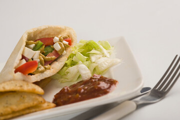 Close-up of a stuffed pita sandwich