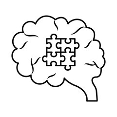 Puzzles in brain line style icon design, Jigsaw game object teamwork match toy element connection and solution theme Vector illustration