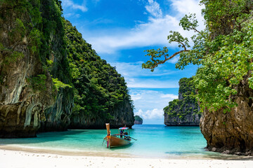 Travel vacation summer background of Beautiful Phi Phi island in Krabi Province Thailand amazing...