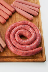 High angle view of assorted sausages