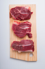 High angle view of rump steaks