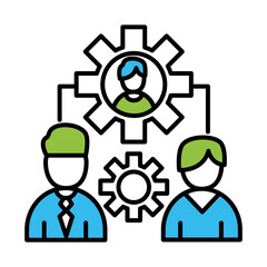 coworkers men with gears line and colors style icon design, Coworking teamwork and strategy theme Vector illustration