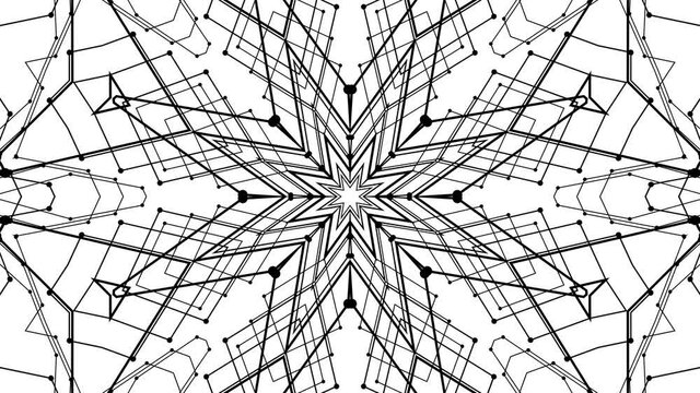abstract black white animated kaleidoscope pattern. 3d render
