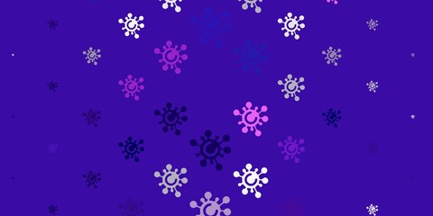Light Purple vector background with covid-19 symbols.