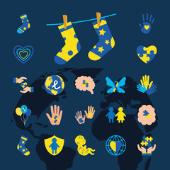 collection icons of down sindrome, xxx style vector illustration design