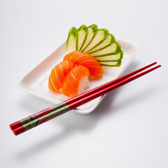 Close-up of sushi with chopsticks