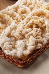 Close-up of a basket full of sweet rice cookies