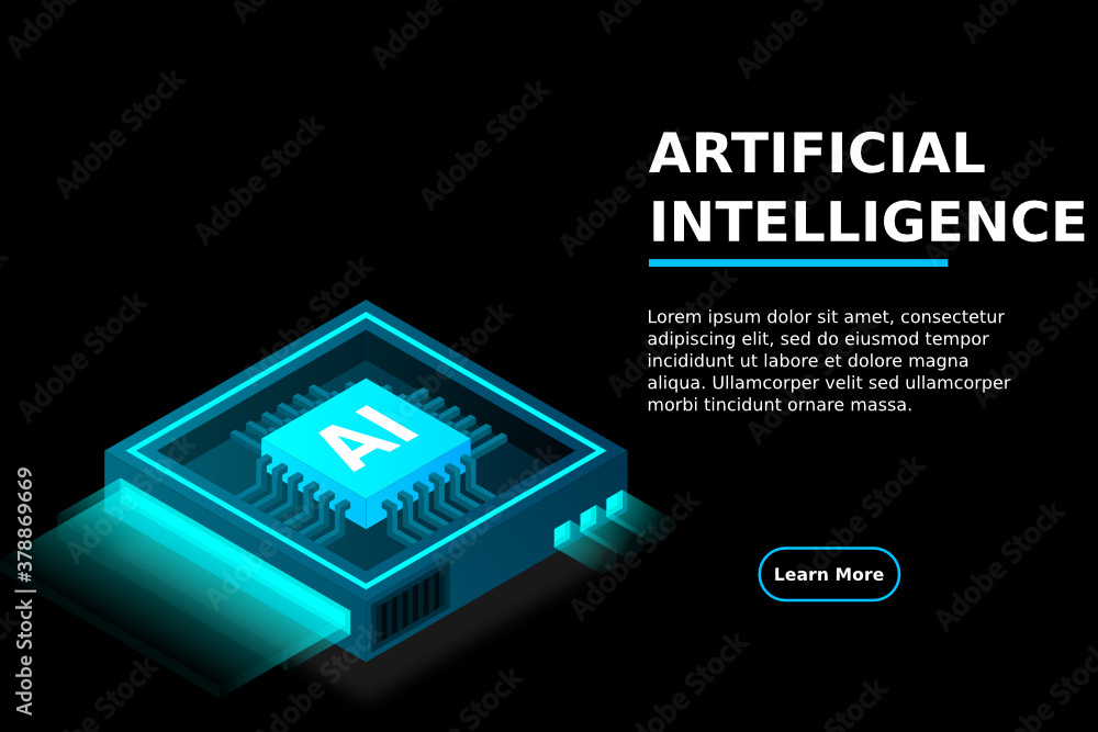 Poster artificial intelligence icon ai, chip brain, quantum computing, cpu, isometric cloud computing conce