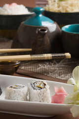 Close-up of uramaki sushis in a plate