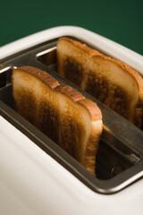 Burnt toast in a toaster