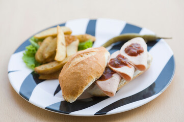 High angle view of a salami and salsa sandwich
