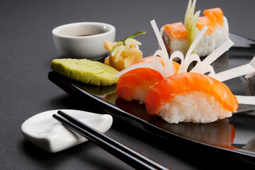 Close-up of an assorted sushi platter