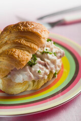 Close-up of a tuna stuffed croissant
