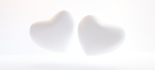 two white hearts. together concept 3d-illustration
