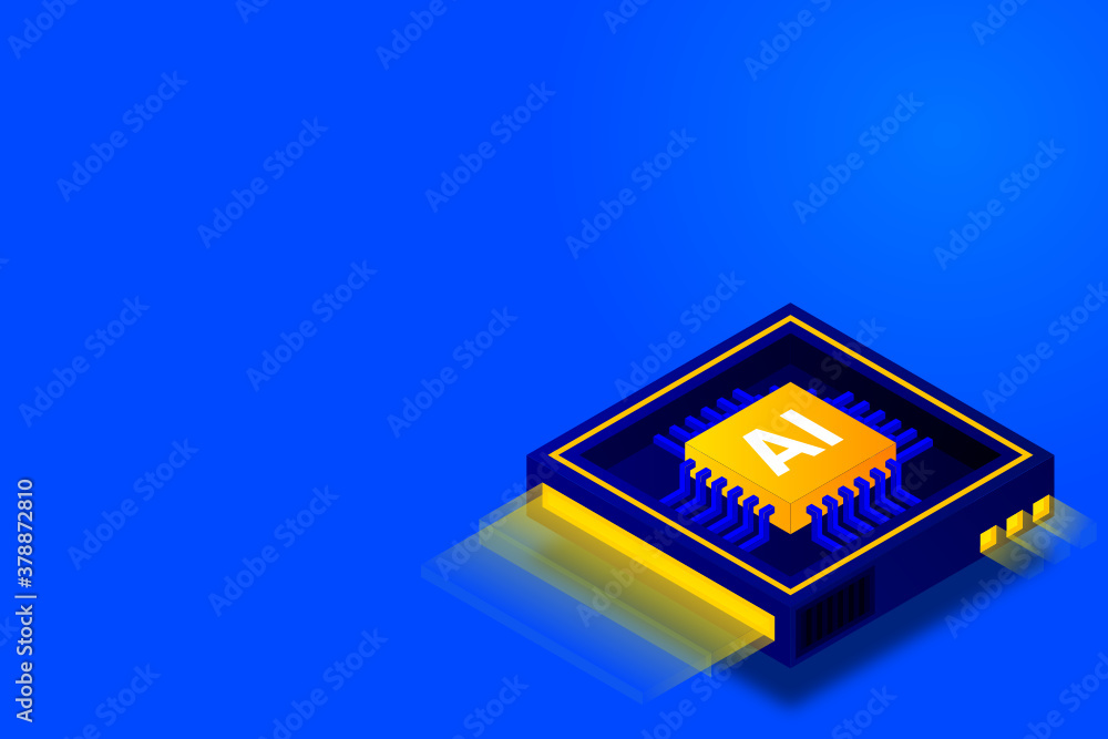 Poster artificial intelligence icon ai, chip brain, quantum computing, cpu, isometric cloud computing conce