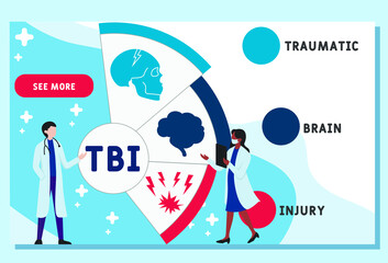 Vector website design template . TBI - Traumatic Brain Injury  acronym, medical concept. illustration for website banner, marketing materials, business presentation, online advertising.