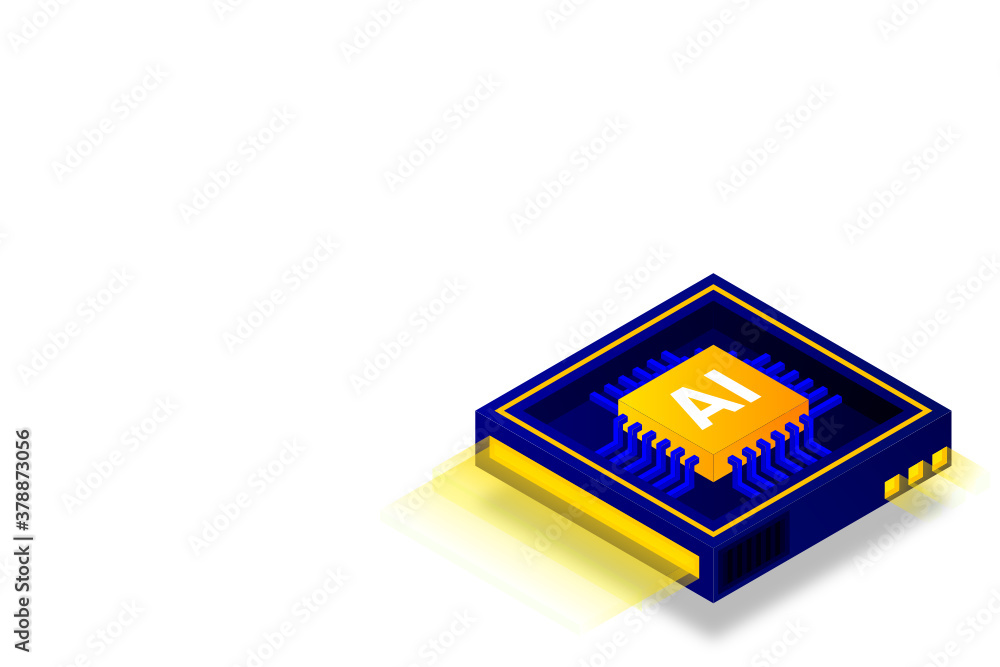 Poster artificial intelligence icon ai, chip brain, quantum computing, cpu, isometric cloud computing conce