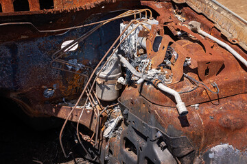 Burnt Out Rusting Car Wreck Engine