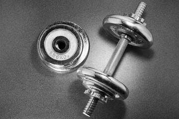 dumbbells in black and white, background