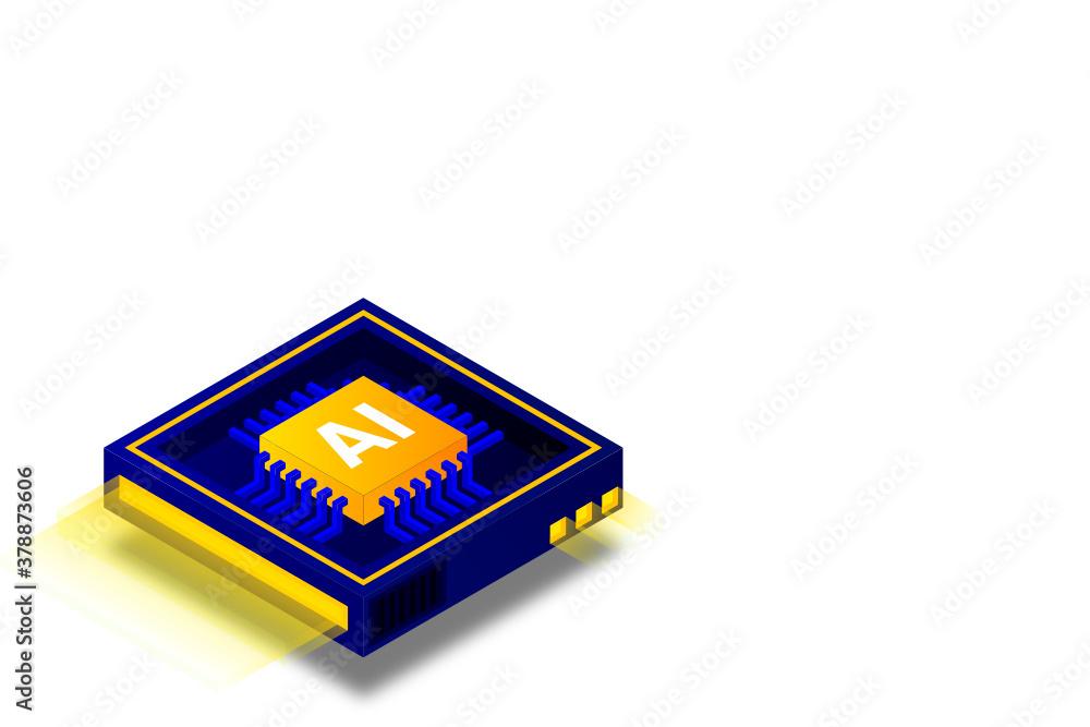 Poster artificial intelligence icon ai, chip brain, quantum computing, cpu, isometric cloud computing conce