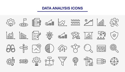 Set of Data Analysis vector line icons. For mobile concepts, web apps, UI UX. Vector Illustration.