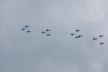 Air force planes as they fly after the September 16, 2020 military parade.