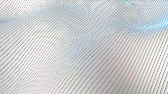 white loop abstract animated background. striped deforming wave surface. 3d render