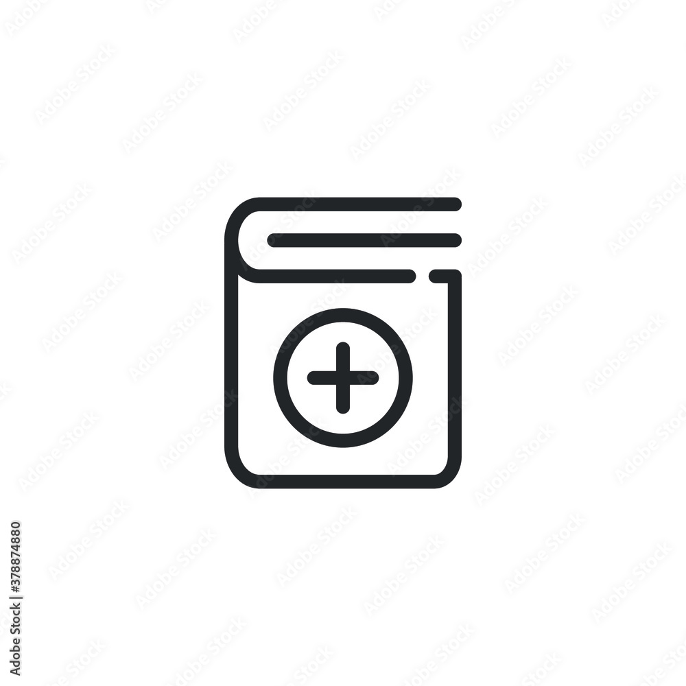Poster add book icon. creating new folder. cover dictionary with plus symbol for add literature data file. 