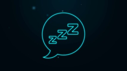 Glowing neon line Speech bubble with snoring icon isolated on black background. Concept of sleeping, insomnia, alarm clock app, deep sleep, awakening. 4K Video motion graphic animation