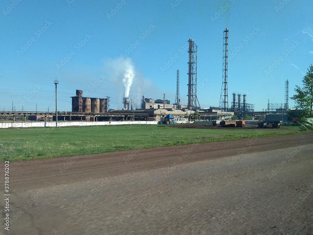 Wall mural power plant with stacks