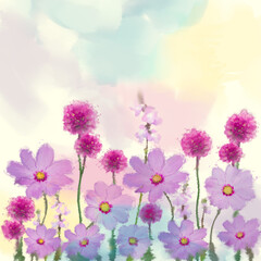 Purple flowers watercolor illustration.