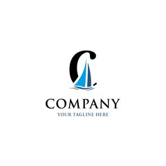 letter C for Sailing Boat  Logo template