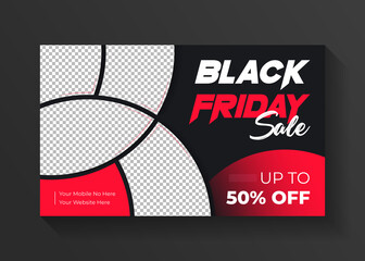 Fototapeta premium Black Friday Sale Web Banner with sample Product Red and Black Color Vector