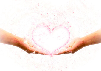 ハートの図形を二つの手で支える Wall Mural Wallpaper Murals K Yu