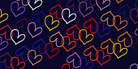 Light Pink, Yellow vector background with Shining hearts.