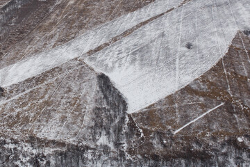 View from above. Agricultural fields in winter