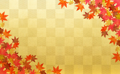 Gold check pattern. gold. background.
金　チェック柄　市松模様　紅葉　金色の市松模様　青海波　背景