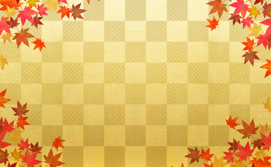 Gold check pattern. gold. background.
金　チェック柄　市松模様　紅葉　金色の市松模様　七宝　背景