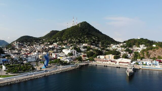 Bay of the port of Manzanillo in Colima, Mexico. Import and export of merchandise by sea