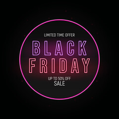 Black Friday sale neon sign on dark background