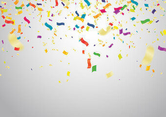 Celebration background template with confetti and variety colors ribbons.
