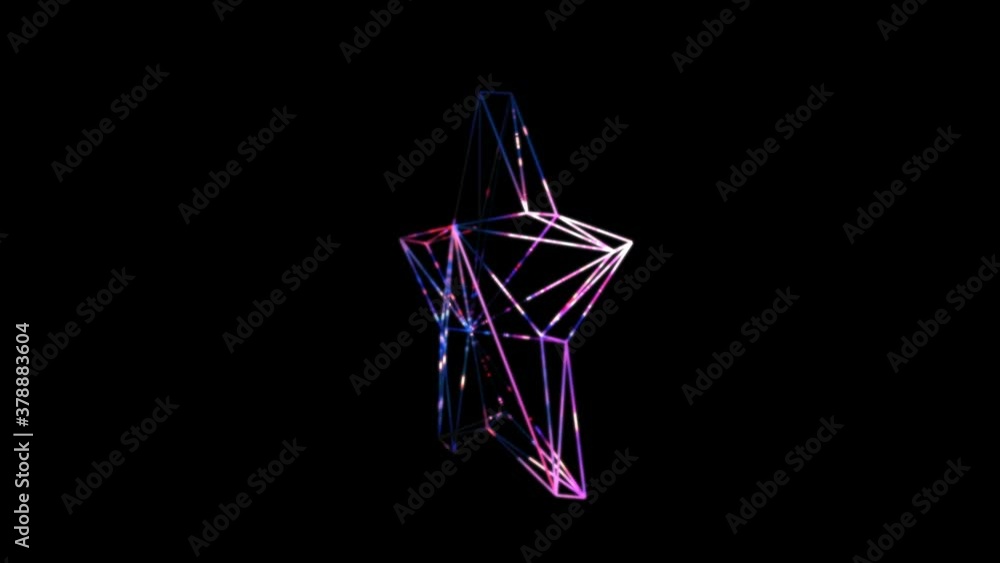 Poster 4k lowpoly neon star. slow rotate. iridescent color. isolated on black background. seamless loop
