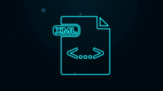 Glowing neon line XML file document. Download xml button icon isolated on black background. XML file symbol. 4K Video motion graphic animation