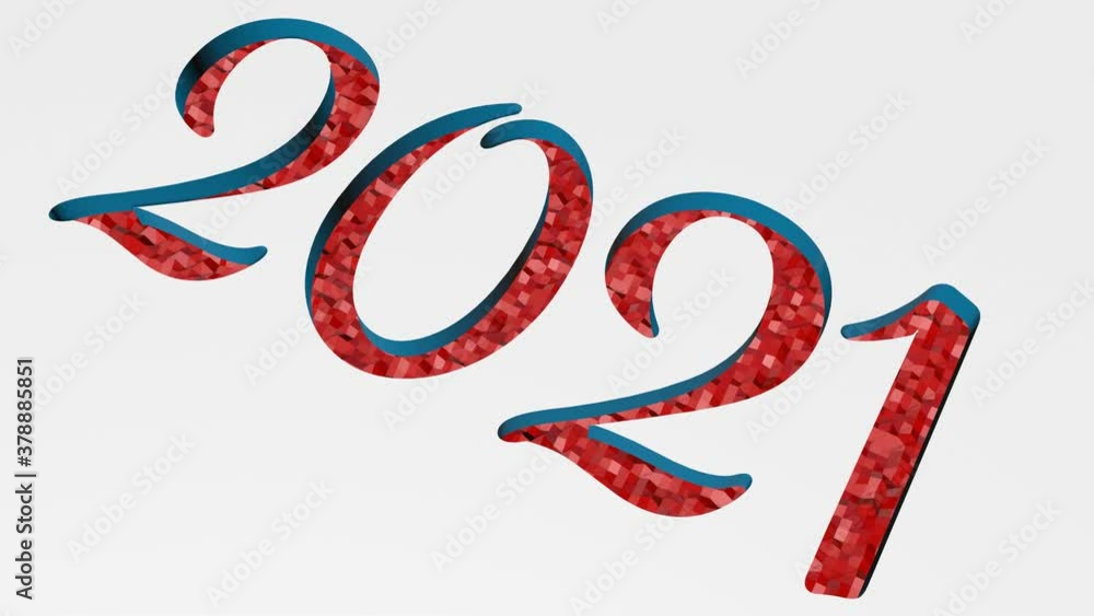 Poster numbers 2021 with low poly animation on white background. animation looping background. 3d render