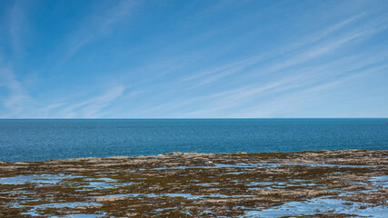 Obraz premium Beautiful day on the shores of Saint Lawrence river, Bic National park, Quebec, Canada