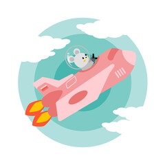 cute space ship cartoon doodle tank vector illustration design for print