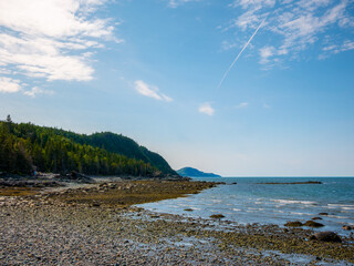 Beautiful day on the shores of Saint Lawrence river, Bic National park, Quebec, Canada